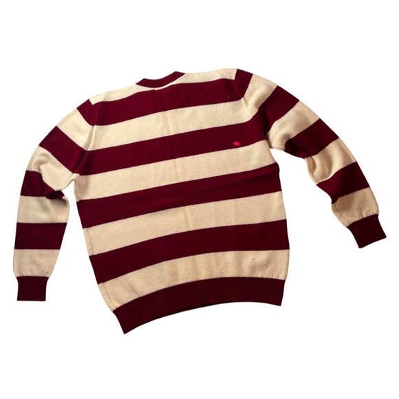 Vintage Pringle Wool Striped Sweater with compass Scottland Burgundy Ecru - Picture 2 of 5